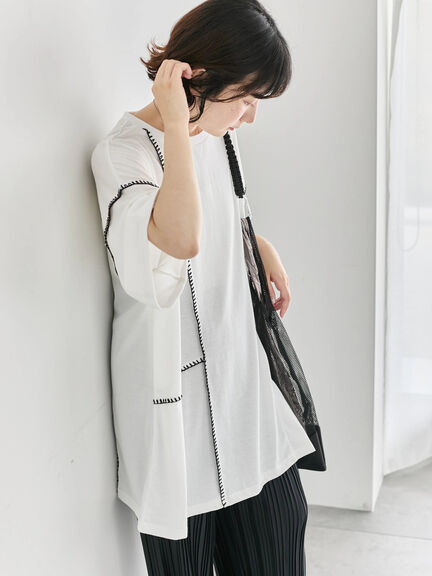 ◎【接触冷感】切替ステッチチュニック（オフホワイト/チャコールグレー/ブラック）｜Samansa Mos2 blue（サマンサモスモス ブルー）通販