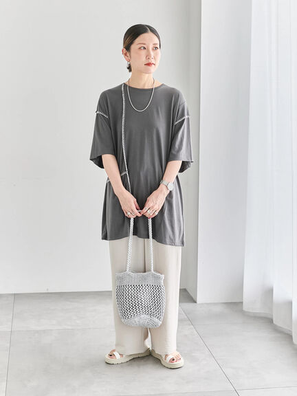 ◎【接触冷感】切替ステッチチュニック（オフホワイト/チャコールグレー/ブラック）｜Samansa Mos2 blue（サマンサモスモス ブルー）通販