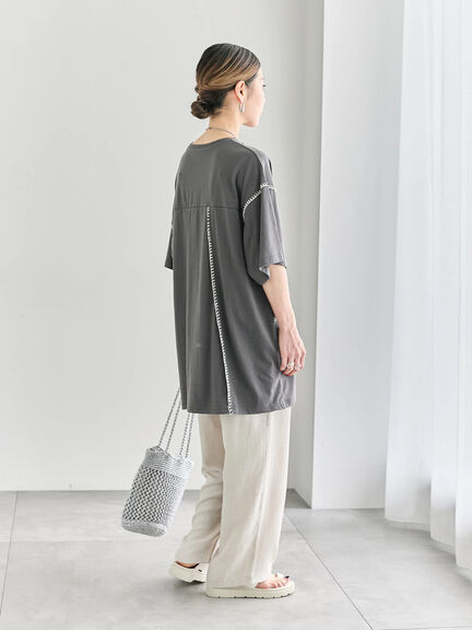 ◎【接触冷感】切替ステッチチュニック（オフホワイト/チャコールグレー/ブラック）｜Samansa Mos2 blue（サマンサモスモス ブルー）通販