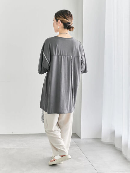 ◎【接触冷感】切替ステッチチュニック（オフホワイト/チャコールグレー/ブラック）｜Samansa Mos2 blue（サマンサモスモス ブルー）通販