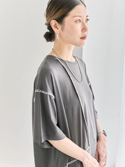 ◎【接触冷感】切替ステッチチュニック（オフホワイト/チャコールグレー/ブラック）｜Samansa Mos2 blue（サマンサモスモス ブルー）通販