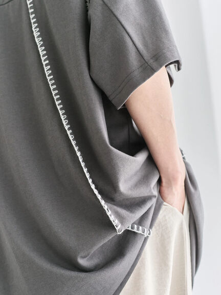 ◎【接触冷感】切替ステッチチュニック（オフホワイト/チャコールグレー/ブラック）｜Samansa Mos2 blue（サマンサモスモス ブルー）通販
