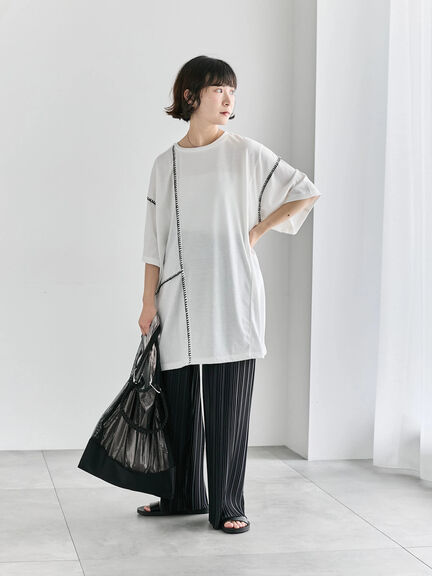 ◎【接触冷感】切替ステッチチュニック（オフホワイト/チャコールグレー/ブラック）｜Samansa Mos2 blue（サマンサモスモス ブルー）通販