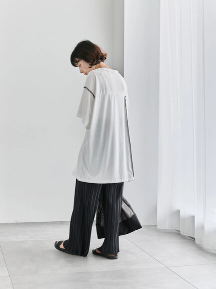 ◎【接触冷感】切替ステッチチュニック（オフホワイト/チャコールグレー/ブラック）｜Samansa Mos2 blue（サマンサモスモス ブルー）通販