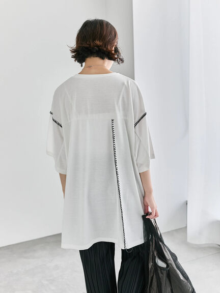 ◎【接触冷感】切替ステッチチュニック（オフホワイト/チャコールグレー/ブラック）｜Samansa Mos2 blue（サマンサモスモス ブルー）通販