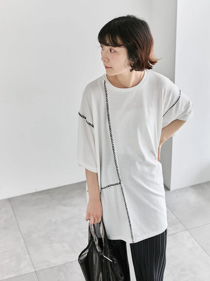 ◎【接触冷感】切替ステッチチュニック（オフホワイト/チャコールグレー/ブラック）｜Samansa Mos2 blue（サマンサモスモス ブルー）通販