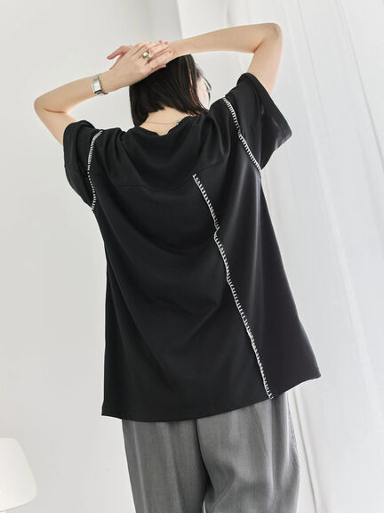 ◎【接触冷感】切替ステッチチュニック（オフホワイト/チャコールグレー/ブラック）｜Samansa Mos2 blue（サマンサモスモス ブルー）通販