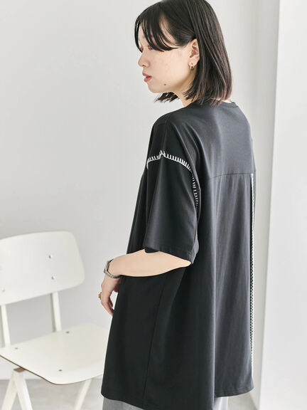◎【接触冷感】切替ステッチチュニック（オフホワイト/チャコールグレー/ブラック）｜Samansa Mos2 blue（サマンサモスモス ブルー）通販