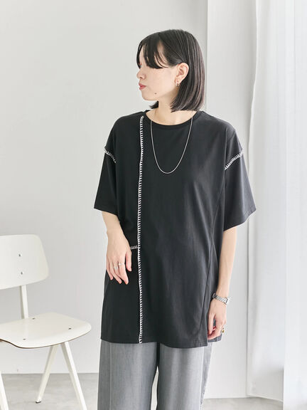 ◎【接触冷感】切替ステッチチュニック（オフホワイト/チャコールグレー/ブラック）｜Samansa Mos2 blue（サマンサモスモス ブルー）通販