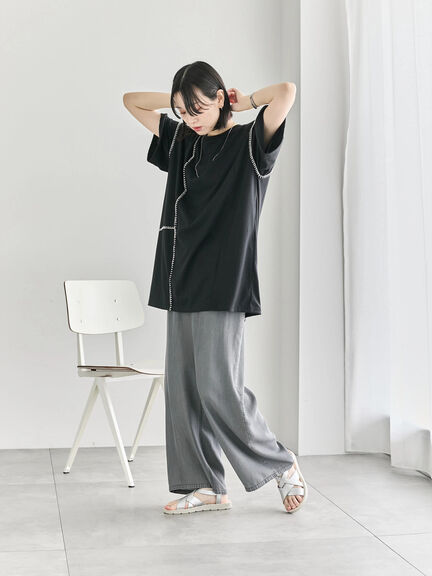 ◎【接触冷感】切替ステッチチュニック（オフホワイト/チャコールグレー/ブラック）｜Samansa Mos2 blue（サマンサモスモス ブルー）通販