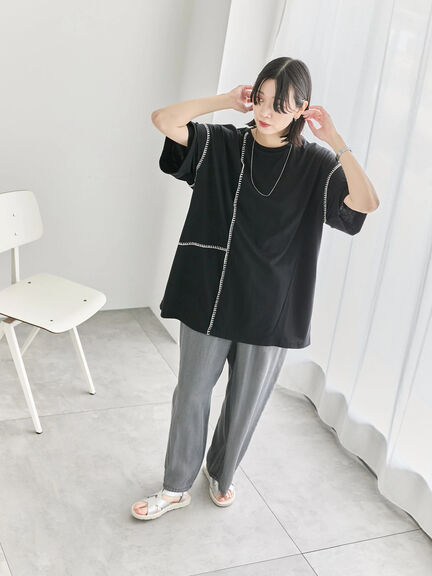◎【接触冷感】切替ステッチチュニック（オフホワイト/チャコールグレー/ブラック）｜Samansa Mos2 blue（サマンサモスモス ブルー）通販