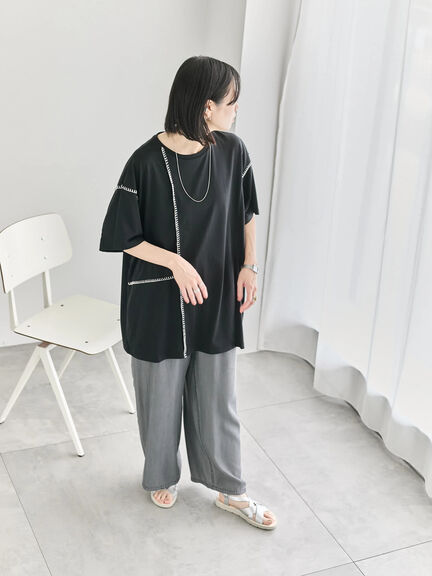 ◎【接触冷感】切替ステッチチュニック（オフホワイト/チャコールグレー/ブラック）｜Samansa Mos2 blue（サマンサモスモス ブルー）通販