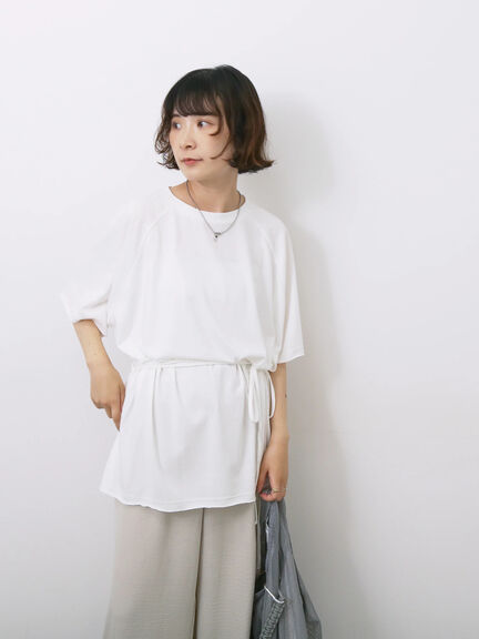 ◎【接触冷感】ウエストリボンTシャツ（オフホワイト/ブラック/ＴＯＰグレー）｜Samansa Mos2 blue（サマンサモスモス ブルー）通販