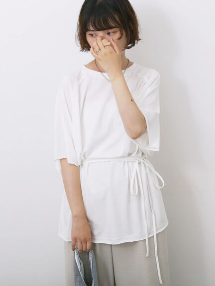 ◎【接触冷感】ウエストリボンTシャツ（オフホワイト/ブラック/ＴＯＰグレー）｜Samansa Mos2 blue（サマンサモスモス ブルー）通販