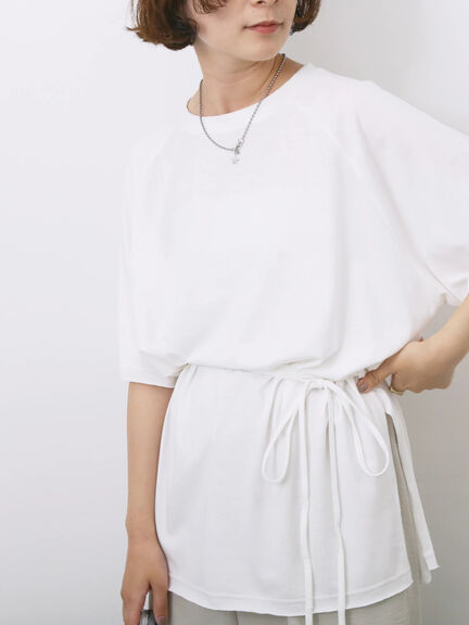 ◎【接触冷感】ウエストリボンTシャツ（オフホワイト/ブラック/ＴＯＰグレー）｜Samansa Mos2 blue（サマンサモスモス ブルー）通販