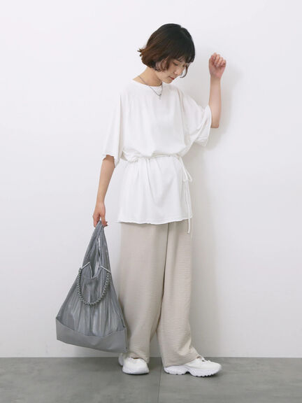 ◎【接触冷感】ウエストリボンTシャツ（オフホワイト/ブラック/ＴＯＰグレー）｜Samansa Mos2 blue（サマンサモスモス ブルー）通販