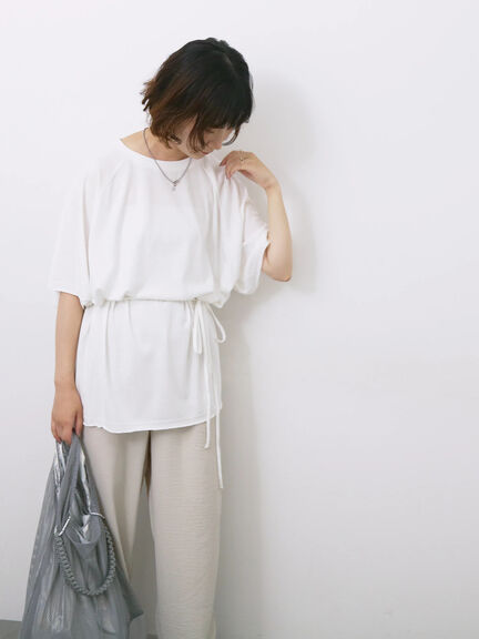 ◎【接触冷感】ウエストリボンTシャツ（オフホワイト/ブラック/ＴＯＰグレー）｜Samansa Mos2 blue（サマンサモスモス ブルー）通販