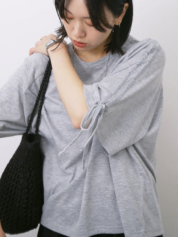 ◎【接触冷感】ベロアラインリボンTシャツ（ＴＯＰグレー）｜Samansa Mos2 blue（サマンサモスモス ブルー）通販