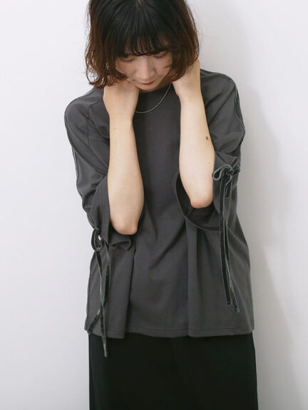 ◎【接触冷感】ベロアラインリボンTシャツ（チャコールグレー/ネイビー/ＴＯＰグレー）｜Samansa Mos2 blue（サマンサモスモス ブルー）通販