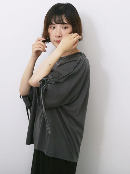 ◎【接触冷感】ベロアラインリボンTシャツ（チャコールグレー/ネイビー/ＴＯＰグレー）｜Samansa Mos2 blue（サマンサモスモス ブルー）通販