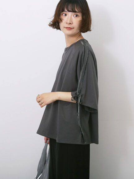 ◎【接触冷感】ベロアラインリボンTシャツ（チャコールグレー/ネイビー/ＴＯＰグレー）｜Samansa Mos2 blue（サマンサモスモス ブルー）通販