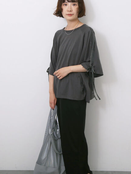 ◎【接触冷感】ベロアラインリボンTシャツ（チャコールグレー/ネイビー/ＴＯＰグレー）｜Samansa Mos2 blue（サマンサモスモス ブルー）通販