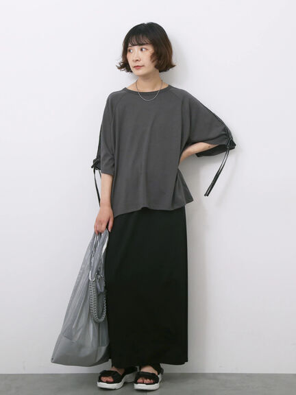 ◎【接触冷感】ベロアラインリボンTシャツ（チャコールグレー/ネイビー/ＴＯＰグレー）｜Samansa Mos2 blue（サマンサモスモス ブルー）通販