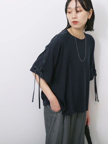 ◎【接触冷感】ベロアラインリボンTシャツ（チャコールグレー/ネイビー/ＴＯＰグレー）｜Samansa Mos2 blue（サマンサモスモス ブルー）通販