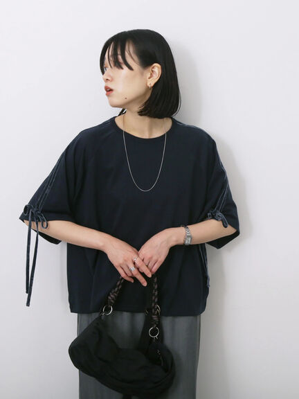 ◎【接触冷感】ベロアラインリボンTシャツ（チャコールグレー/ネイビー/ＴＯＰグレー）｜Samansa Mos2 blue（サマンサモスモス ブルー）通販