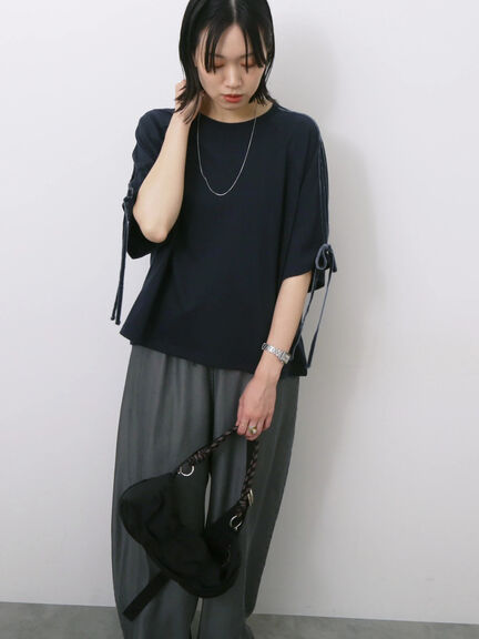 ◎【接触冷感】ベロアラインリボンTシャツ（チャコールグレー/ネイビー/ＴＯＰグレー）｜Samansa Mos2 blue（サマンサモスモス ブルー）通販