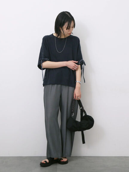 ◎【接触冷感】ベロアラインリボンTシャツ（チャコールグレー/ネイビー/ＴＯＰグレー）｜Samansa Mos2 blue（サマンサモスモス ブルー）通販