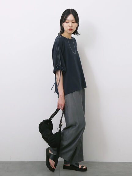 ◎【接触冷感】ベロアラインリボンTシャツ（チャコールグレー/ネイビー/ＴＯＰグレー）｜Samansa Mos2 blue（サマンサモスモス ブルー）通販