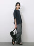 ◎【接触冷感】ベロアラインリボンTシャツ（チャコールグレー/ネイビー/ＴＯＰグレー）｜Samansa Mos2 blue（サマンサモスモス ブルー）通販