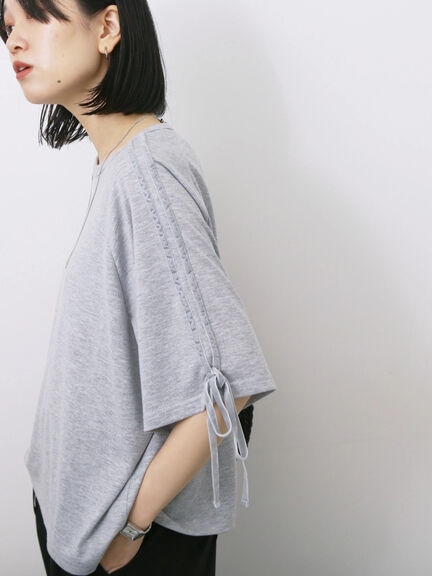 ◎【接触冷感】ベロアラインリボンTシャツ（チャコールグレー/ネイビー/ＴＯＰグレー）｜Samansa Mos2 blue（サマンサモスモス ブルー）通販