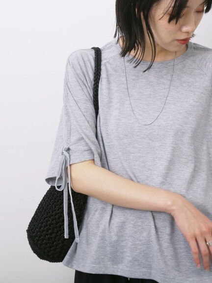 ◎【接触冷感】ベロアラインリボンTシャツ（チャコールグレー/ネイビー/ＴＯＰグレー）｜Samansa Mos2 blue（サマンサモスモス ブルー）通販