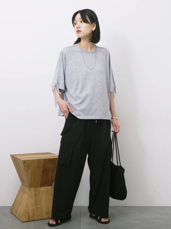 セール】 ◎【接触冷感】ベロアラインリボンTシャツ（チャコールグレー