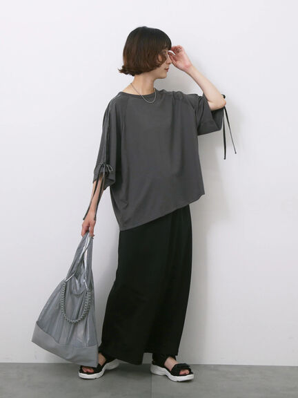 ◎【接触冷感】ベロアラインリボンTシャツ（チャコールグレー/ネイビー/ＴＯＰグレー）｜Samansa Mos2 blue（サマンサモスモス ブルー）通販