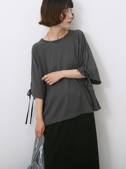 ◎【接触冷感】ベロアラインリボンTシャツ（チャコールグレー/ネイビー/ＴＯＰグレー）｜Samansa Mos2 blue（サマンサモスモス ブルー）通販