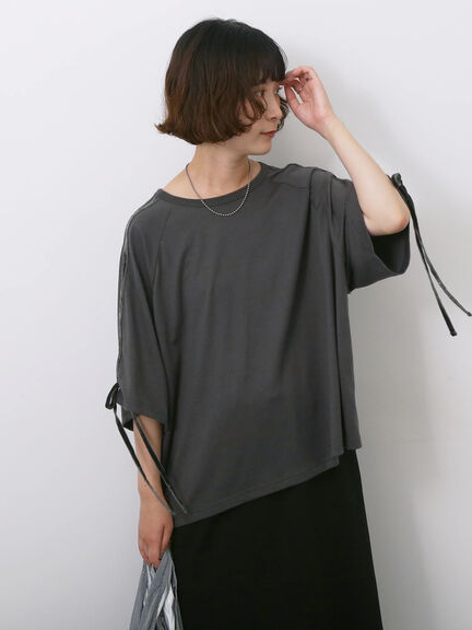 ◎【接触冷感】ベロアラインリボンTシャツ（チャコールグレー/ネイビー/ＴＯＰグレー）｜Samansa Mos2 blue（サマンサモスモス ブルー）通販
