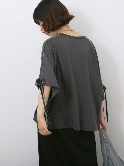 ◎【接触冷感】ベロアラインリボンTシャツ（チャコールグレー/ネイビー/ＴＯＰグレー）｜Samansa Mos2 blue（サマンサモスモス ブルー）通販