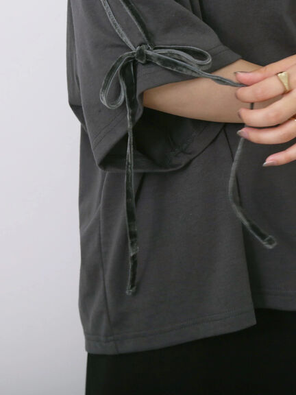 ◎【接触冷感】ベロアラインリボンTシャツ（チャコールグレー/ネイビー/ＴＯＰグレー）｜Samansa Mos2 blue（サマンサモスモス ブルー）通販