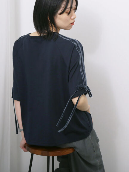 ◎【接触冷感】ベロアラインリボンTシャツ（チャコールグレー/ネイビー/ＴＯＰグレー）｜Samansa Mos2 blue（サマンサモスモス ブルー）通販