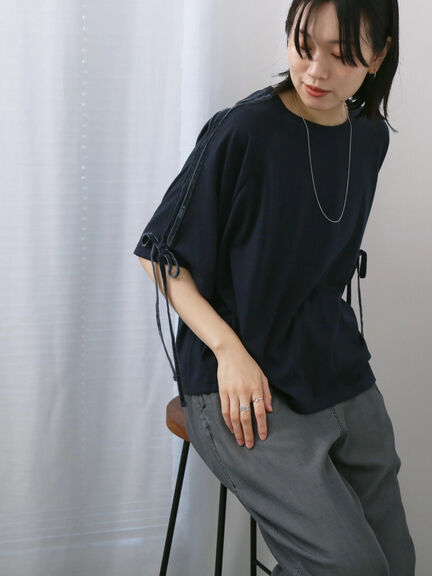 ◎【接触冷感】ベロアラインリボンTシャツ（チャコールグレー/ネイビー/ＴＯＰグレー）｜Samansa Mos2 blue（サマンサモスモス ブルー）通販