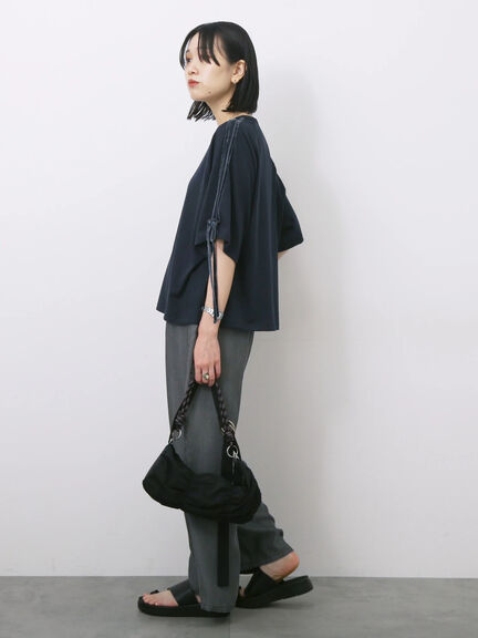 ◎【接触冷感】ベロアラインリボンTシャツ（チャコールグレー/ネイビー/ＴＯＰグレー）｜Samansa Mos2 blue（サマンサモスモス ブルー）通販