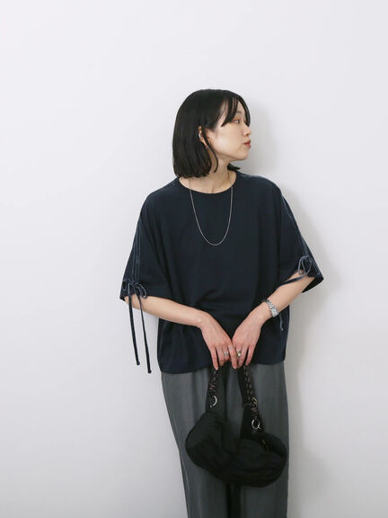 ◎【接触冷感】ベロアラインリボンTシャツ（チャコールグレー/ネイビー/ＴＯＰグレー）｜Samansa Mos2 blue（サマンサモスモス ブルー）通販