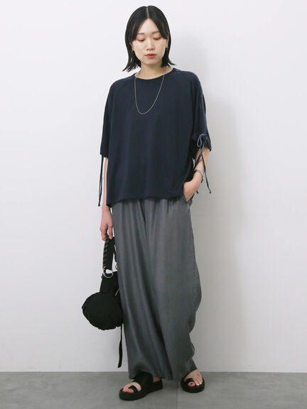 ◎【接触冷感】ベロアラインリボンTシャツ（チャコールグレー/ネイビー/ＴＯＰグレー）｜Samansa Mos2 blue（サマンサモスモス ブルー）通販