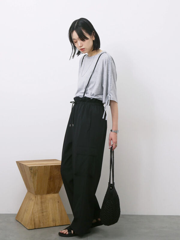 セール】 ◎【接触冷感】ベロアラインリボンTシャツ（チャコールグレー