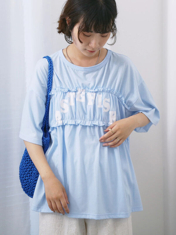 ◎【接触冷感】シャーリングドッキングTシャツ（サックスブルー）｜Samansa Mos2 blue（サマンサモスモス ブルー）通販