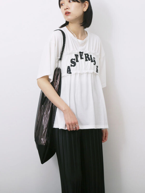 tシャツ シャーリング襟ドッキングプルオーバー「UVカット・接触冷感」 レディース セール】 ◎【接触冷感】シャーリングドッキングTシャツ（オフ