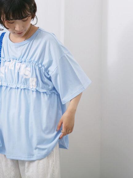 ◎【接触冷感】シャーリングドッキングTシャツ（オフホワイト/ブラック/サックスブルー）｜Samansa Mos2 blue（サマンサモスモス ブルー）通販